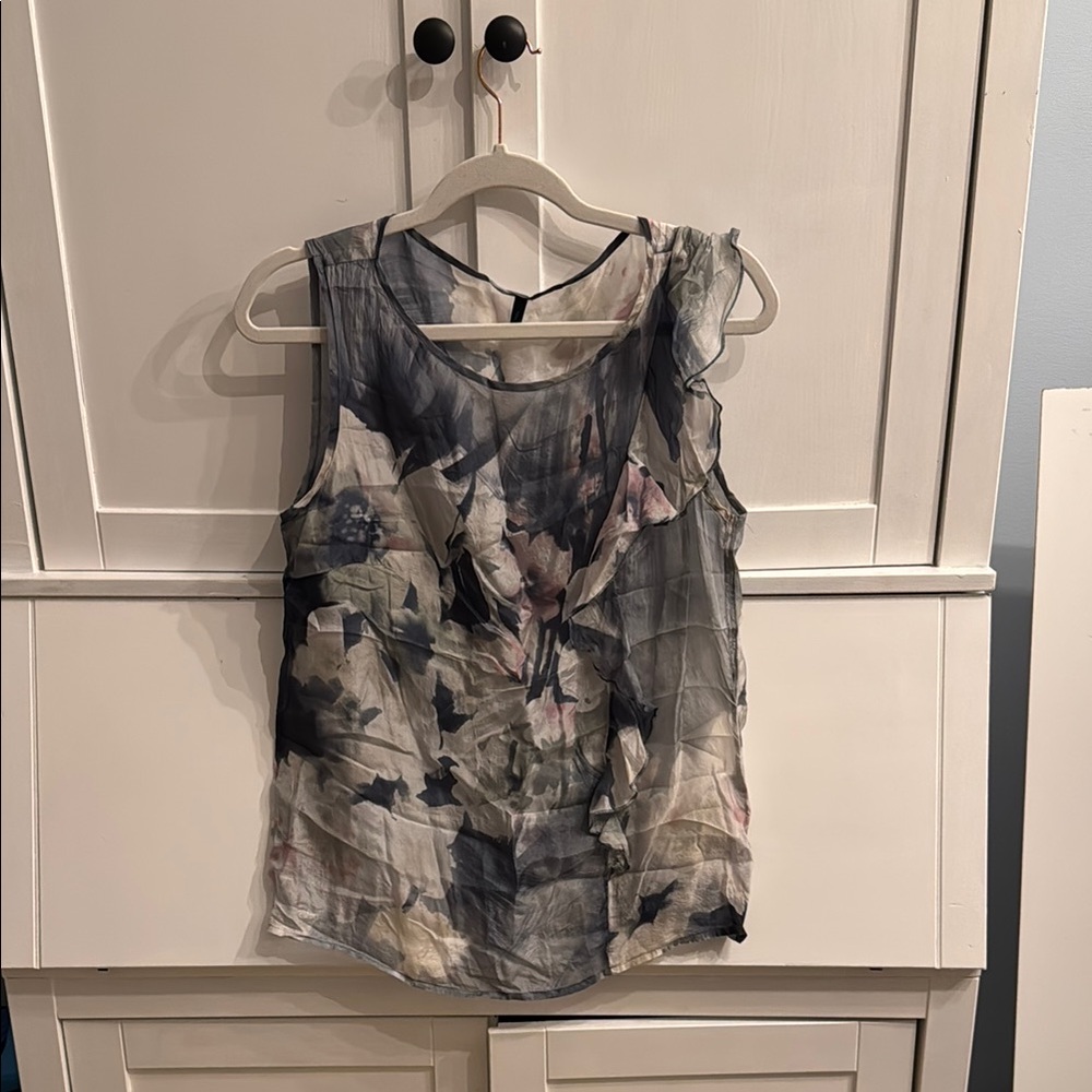 United Colors Of Benetton Floral Ruffle Blouse - Black and Cream